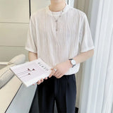 Solid Color New Casual O-neck Short Sleeved Summer Korean White Black Chiffon Trend Slim Supple Men's Clothing