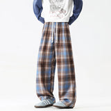 Autumn Thick Casual Pants Men Warm Fashion Retro Plaid Pants Men Streetwear Loose Wide Leg Pants Mens Vintage Trousers M-3XL