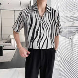 Summer Short Sleeved Shirt Men Slim Fit Fashion Social Mens Formal Dress Shirt Korean Casual Shirt Mens White Striped Shirts