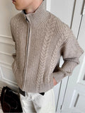 New Japanese Retro Men Cardigan Jacket Winter Light Luxury Trendy Turtleneck Knit Zip-up Long Sleeve Sweater Coat Premium Outfit