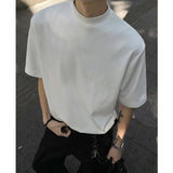 Summer Cotton Short Sleeved T-shirt Men Black White Casual T Shirt Men Korean Stand Up Collar Tshirt Mens Top Plus Size 5XL