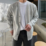 Fashionable V-Neck Knitwear Men's Loose Fit Solid Color Autumn New Style Casual Versatile Open Cardigan Sweater Jacket