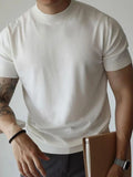 Spring Summer Trendy Mens T-shirts Mock Neck Short Sleeve Slim Casual T Shirt For Men Clothes Fashion Solid Color Pullovers