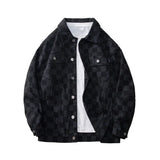 Spring Plaid Denim Jacket Men Retro Pocket Denim Jackets Men Streetwear Hip-hop Loose Bomber Jacket Mens Black Cowboy Coat