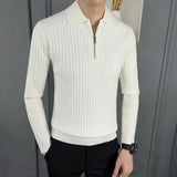 Men's Autumn Winter Fashion Casual Solid Color Pullover POLO Neck Half Zip Versatile Long Sleeve Slim Fit Sweater Knitted Tops
