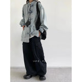 Chinese Style Denim Jacket Spring Autumn Denim Jacket Gradient Washed Japanese Casual Large Pocket New Chinese Tang Style Jacket
