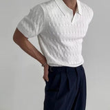 Summer Clothing Men's Luxury Knitted Jacquard Polo Shirt Casual Breathable Leisure V Neck Short Sleeve Knitwear New