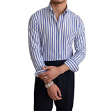 New Naples Business Men Shirts Light Luxury Textured Lapel Striped Long Sleeve Cardigan Leisure Premium Commuter Blouse M-3XL