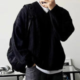 New American Retro Men Jacquarded Sweater Casual V Neck Solid Color Long Sleeve Knitwear Premium Quality Knitted Pullovers M-2XL