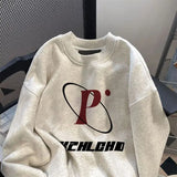 American men and women trendy autumn and winter personalized letter printed round neck pullover for couples loose casual top y2k