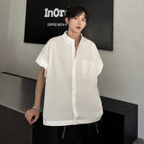 Simple Men's Shirts Turn-down Collar Pocket Solid Color Casual Tops Single Breasted Loose Male Shirt Korean Style