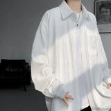 High Quality Long Sleeve Ice Silk Shirts Men Loose Daily Casual Single Breasted Popular Streetwear Male Spring Autumn Harajuku