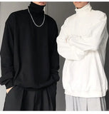 Turtle Neck Long Sleeve T-shirts Men Plus Velvet Warm Basic Solid Korean Style Loose CouplesTops Mens Clothes Streetwear Ins