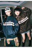 American Retro Striped Coat Contrasting Color Spliced Leather Jacket Japanese Spring Couple Racing Style Leather Jacket Chic