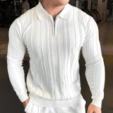 New American Chic Men Polo Sweater Light Luxury Trendy Fitness Knit Solid Color Pullover Leisure Slim-fit Long Sleeve Knitwear