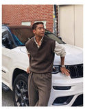 New Korean Fashion Polo Neck Men Sweater Vest Light Luxury Retro Business Knitted Sleeveless Waistcoats Leisure Premium Knitwear