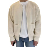 Autumn Zipper-Up Knitted Sweatercoat for Men Solid Casual Slim Baisc Cardigan Hombre Round Neck Pocket  Tops Male Outwear