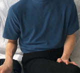 Men T Shirt Turtleneck Solid Color Short Sleeve 2024 Summer Korean Casual Tee Tops Streetwear Fashion Men Clothing S-5XL