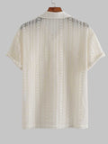 Cotton Sheer Openwork Shirts for Men Sexy Lace Short Sleeves Transparent Shirt Summer Solid Streetwear Tops