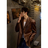 American Leather Jacket Retro Outfit Handsome High-end Men's Niche Shoulder Pad Suit Black PU Leather Jacket Chic Streetwear
