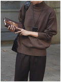New Korean Fashion Men Sweater Light Luxury Trendy Turtleneck Knit Solid Color Pullover Leisure Retro Long Sleeve Basic Knitwear
