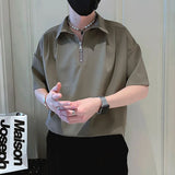 Mens Shirt Half Zip Casual Shirt Summer British Daily Business Commuting Office Solid Color Short-Sleeve Top Men'S Clothing 2024