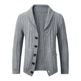 Men's Cardigan Sweater Autumn Winter Thickened Casual Coat Solid Color Long Sleeves Single-breasted Pockets Knitted Sweaters