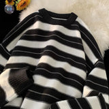 American autumn and winter high street men and women trendy lazy style round neck knitted sweater couple loose casual sweater