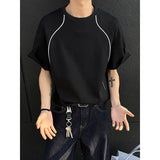 Summer Short Sleeved T-shirt Men Fashion Beige Casual T Shirt Men Streetwear Korean Loose Round Neck Black T Shirt Mens Top