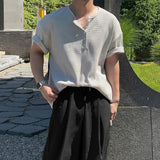 New Fashion American Style Men T-shirt Luxury Striped Knitted Henry Collar Tees Casual Solid Color Short Sleeve Breathable Tops