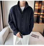 New Korean Style Jacquard Men Cardigan Jackets Fashion Luxury Knitted Button-down  Long Sleeve Sweater Coat Winter Warm Knitwear