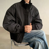 Autumn Winter Cotton Padded Jacket Men Stand Collar Warm Comfortable Thick Bomber Jacket Mens Casual Zip Up Short Jacket
