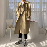 Korean Style Spring Trench Coat Man Streetwear Windbreaker Men Solid Business Casual Loose Sashe Fashion Long Overcoat 남성 트렌치코트
