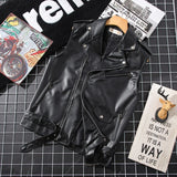 American Punk Vest Men 2025 Spring Autumn Short Sleeveless Motorcycle Style PU Leather Suit Collar Punk Vest Aesthetic