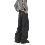 Hip Hop Patchwork Straight Jeans Black High Street Pocket Pants Japanese Harajuku Fashion Casual Loose Mopping Wide-leg Jeans