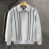 Men's Jersey Luxury Polo Neck Zipper Knit Sweater Casual Fashion Solid Color Long Sleeve Pullover Premium Quality Knitwear M-3XL