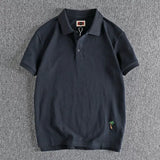Simple Cartoon Embroidery Polo Shirt Large Size American Retro Casual Lapel Half Button Shirt Summer Youth Short-sleeved Top