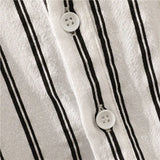 Simplicity Office Lady Casual T-Shirts Man Stand Collar Short Sleeve Button Men's Clothing Striped Straight Spring Summer