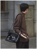 New Korean Fashion Men Sweater Light Luxury Trendy Turtleneck Knit Solid Color Pullover Leisure Retro Long Sleeve Basic Knitwear
