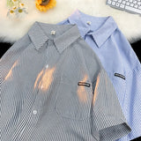 Japanese Striped Fashionable Short-sleeved Shirt Men Summer Thin Fashion Loose and Versatile Student Casual Shirt Aesthetic