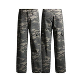 Autumn New Men's Fashion Korean Wide Leg Jeans Camouflage Patch Pocket Loose Straight Trousers Elastic Waist Pants Male