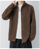 Autumn Men's Korean Zipper Cardigan Jacket Casual Stand Collar Solid Color Long Sleeve Sweater Premium Quality Knitted Outerwear