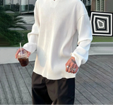 Irregular Hot Selling O-Neck Leisure Screw Thread T-Shirts Black and White Wild Long Sleeve Men's Clothing Four Seasons Loose