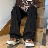 Gray/Black Spring Summer Ice Silk Straight Pants Men's Pleated Loose Casual Mopping Trousers Trend Daily Streetwear Harem Pants