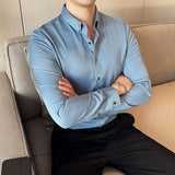 Men Long Sleeve Shirt Spring White Solid Casual Shirt Anti-wrinkle Soft Formal Elasticity Slim Fit Camisa Masculina