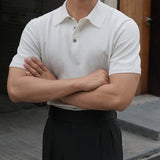 Vintage Polo Collar Knitted Shirts Mens Spring Summer Trendy Solid Color Slim Polo Shirt Casual Men Short Sleeve Knit Polos