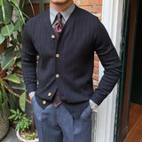 New Spring and Autumn Senior Rascal Handsome V-neck Slim Fit Pit Strip Long Sleeve Casual Solid Men's Sweater Cardigan