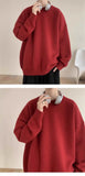 New Japanese Retro Men Knitted Sweater Light Luxury Casual O Neck Solid Color Long Sleeve Pullovers Loose High Street Knitwear