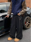 Y2K Streetwear Red Plaid Washed Black Baggy Cargo Jeans Pants For Men Clothing Straight Long Trousers Ropa Hombre