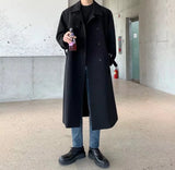 Korean Style Spring Trench Coat Man Streetwear Windbreaker Men Solid Business Casual Loose Sashe Fashion Long Overcoat 남성 트렌치코트